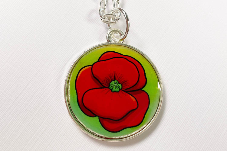 ANZAC Poppy Resin Pendant - Affordable Jewellery Supplies