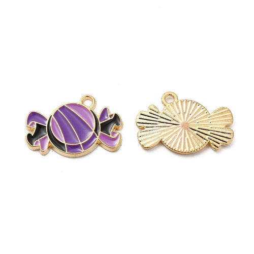 Alloy Enamel Candy Charm 19.5 x 13mm x 1.5mm Purple / Black / Gold - Affordable Jewellery Supplies