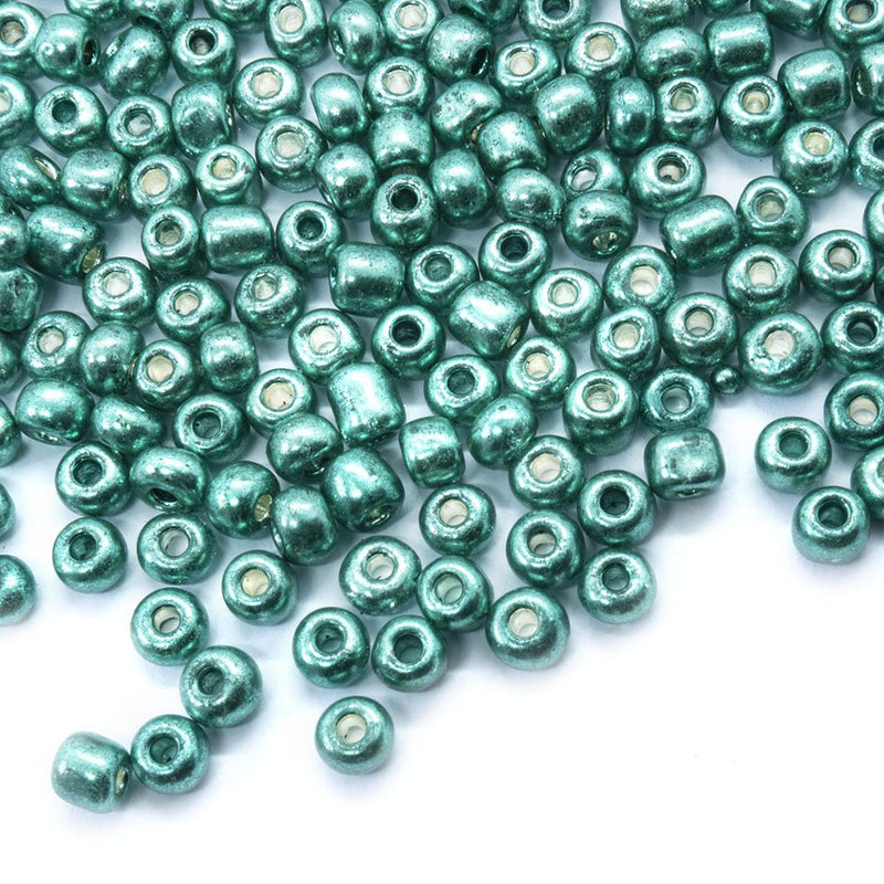 Load image into Gallery viewer, 6/0 Metallic Coloured Glass Seed Beads 6/0 (4mm) Dark Turquoise - Affordable Jewellery Supplies
