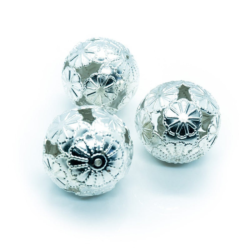 Load image into Gallery viewer, Flower Ball Beads 20mm Silver - Affordable Jewellery Supplies
