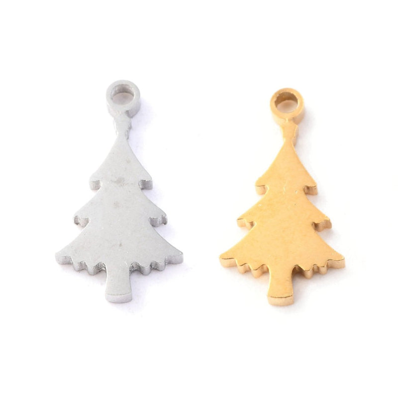 Load image into Gallery viewer, Laser Cut 304 Stainless Steel Christmas Tree Charm 18mm x 12mm x 12mm Golden - Affordable Jewellery Supplies
