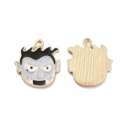 Alloy Enamel Dracula Charm 20mm x 18mm x 1.5mm Black / Pink / Gold - Affordable Jewellery Supplies