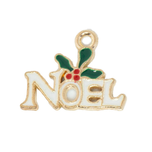 Enamel Noel Christmas Charm 19mm x 15mm x 1.5mm White, Red & Green - Affordable Jewellery Supplies