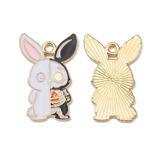 Alloy Enamel Skeleton Rabbit Charm 27.5mm x 17.5mm x 1.5mm White / Black / Gold / Pink / Orange - Affordable Jewellery Supplies