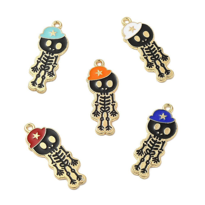 Alloy Enamel Skeleton with Hat Charm 32.5mm x 13mm x 1.5mm Turquoise - Affordable Jewellery Supplies