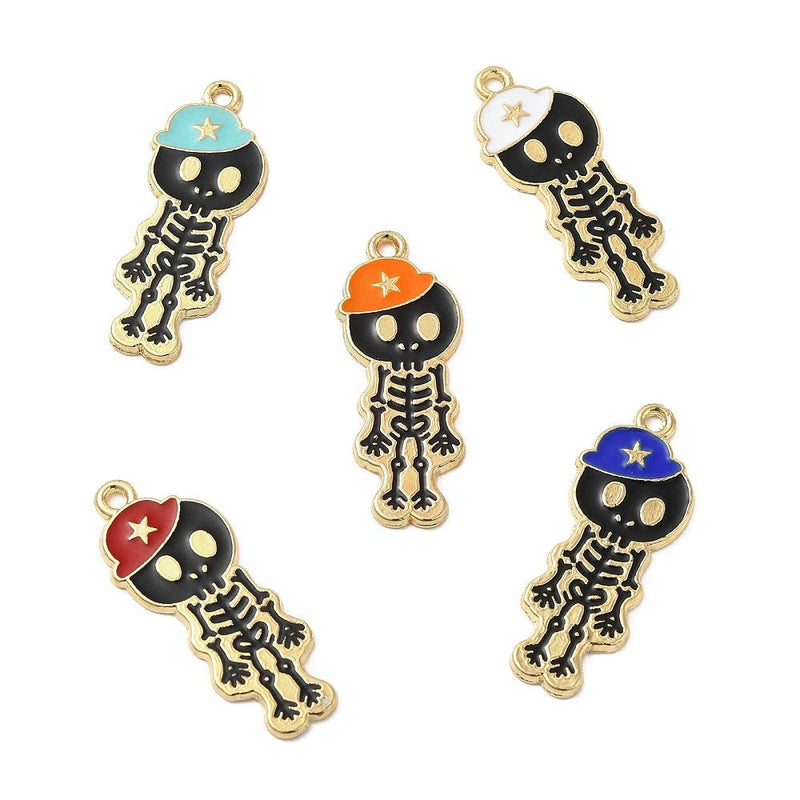 Load image into Gallery viewer, Alloy Enamel Skeleton with Hat Charm 32.5mm x 13mm x 1.5mm Turquoise - Affordable Jewellery Supplies
