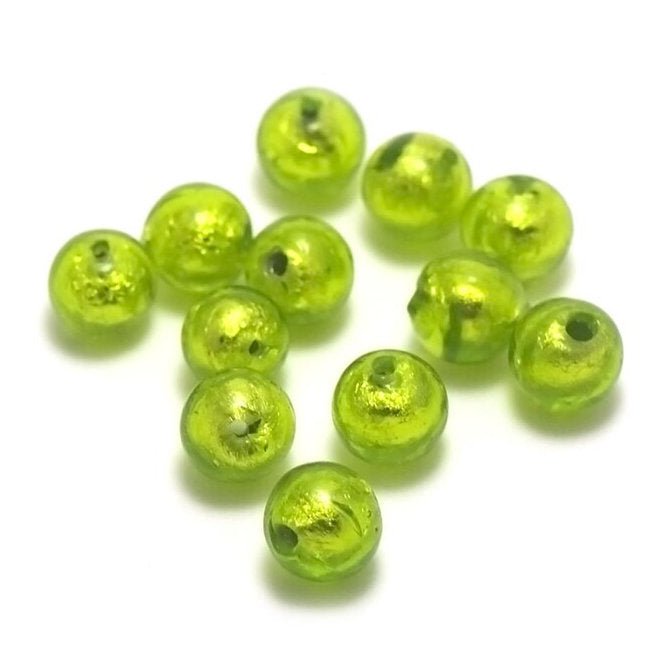 Load image into Gallery viewer, Lampwork Glass Silver Foil Round Beads 10mm Olive - Affordable Jewellery Supplies
