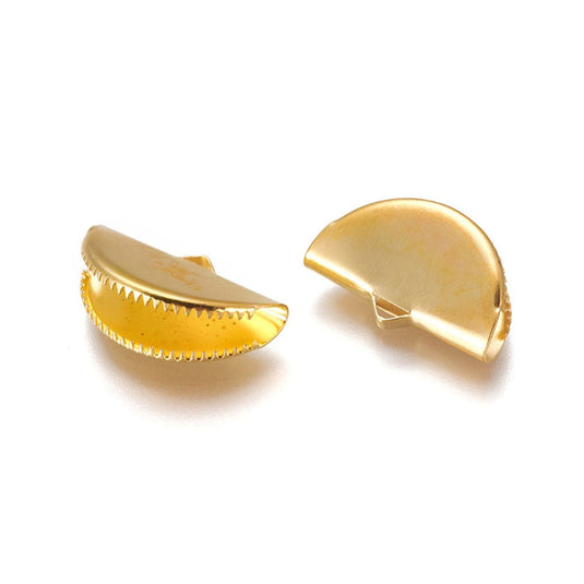 Iron Ribbon Crimp Ends 12.5mm x 20mm Gold - Affordable Jewellery Supplies