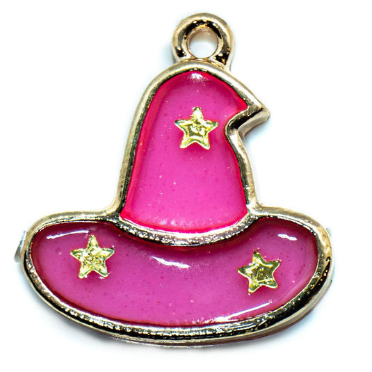 Transparent Enamel Witch Hat Charm 20mm x 18mm Pink - Affordable Jewellery Supplies