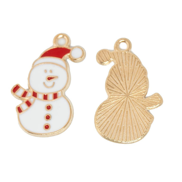 Enamel Snowman Christmas Charm 24.3mm x 14.8mm x 1.5mm White, Red & Gold - Affordable Jewellery Supplies