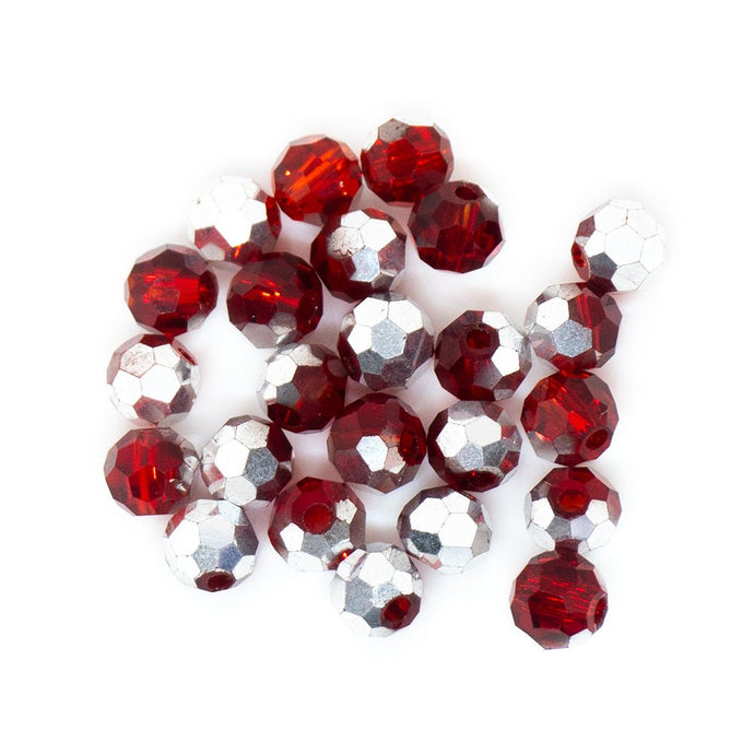 Faceted Glass Silver Backed Beads 4mm Red & Silver - Affordable Jewellery Supplies