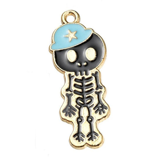 Alloy Enamel Skeleton with Hat Charm 32.5mm x 13mm x 1.5mm Turquoise - Affordable Jewellery Supplies