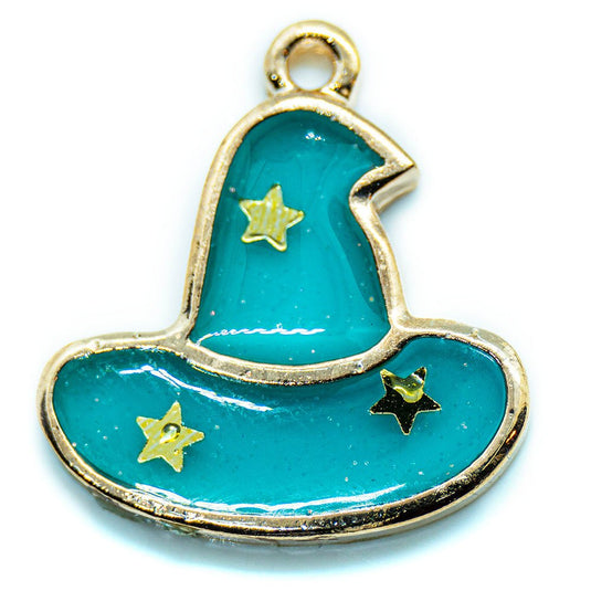 Transparent Enamel Witch Hat Charm 20mm x 18mm Teal - Affordable Jewellery Supplies