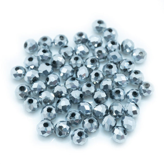 Electroplated Glass Faceted Rondelle 4mm x 3mm Platinum - Affordable Jewellery Supplies