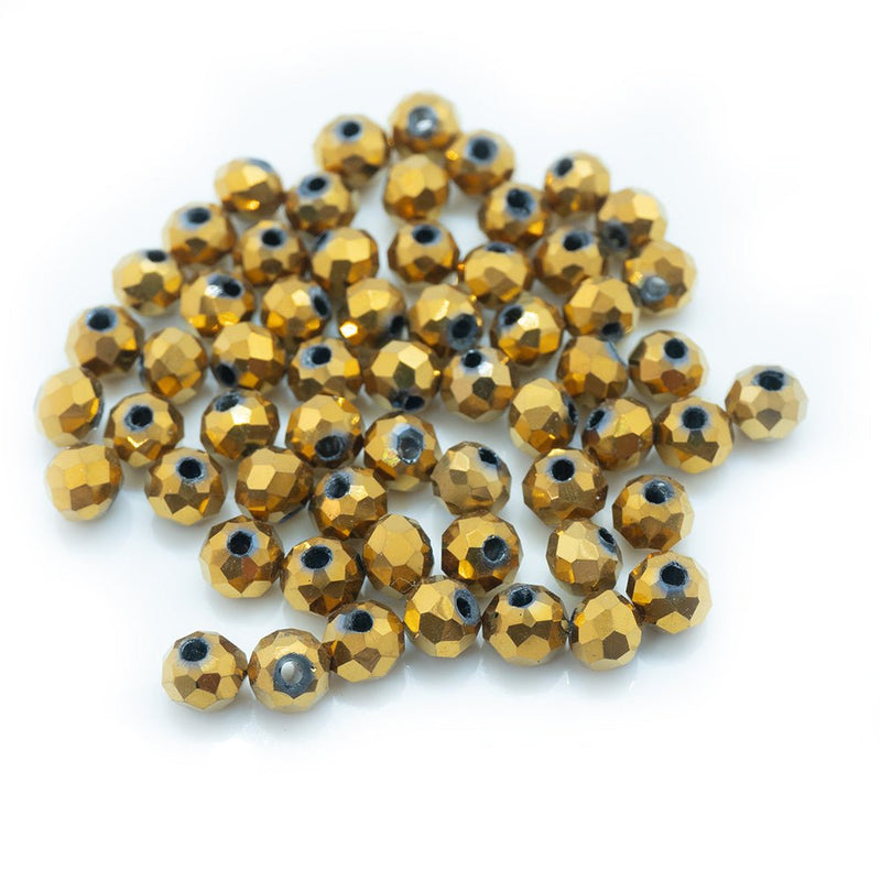 Load image into Gallery viewer, Electroplated Glass Faceted Rondelle 4mm x 3mm Golden - Affordable Jewellery Supplies
