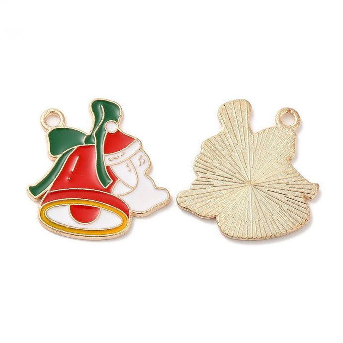 Alloy Enamel Christmas Bell Charm 24mm x 23mm x 1.5mm Red / White / Gold / Green - Affordable Jewellery Supplies