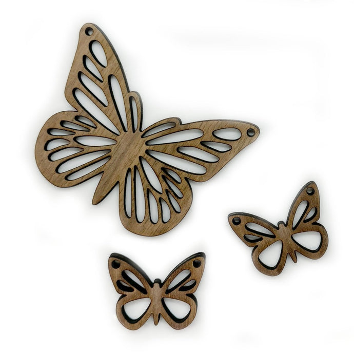 Laser Cut Walnut Butterfly Connector Set 5.8cm x 5cm Walnut - Affordable Jewellery Supplies