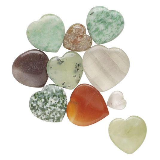 Gemstone Heart Mix - Half Drilled 13mm x 12mm-20mm x 20mm Mixed - Affordable Jewellery Supplies
