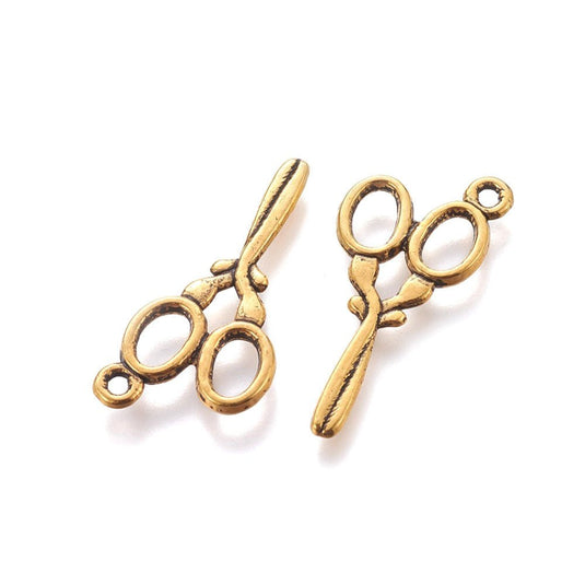 Tibetan Style Scissor Charm 30mm x 14mm x 2mm Antique Gold - Affordable Jewellery Supplies