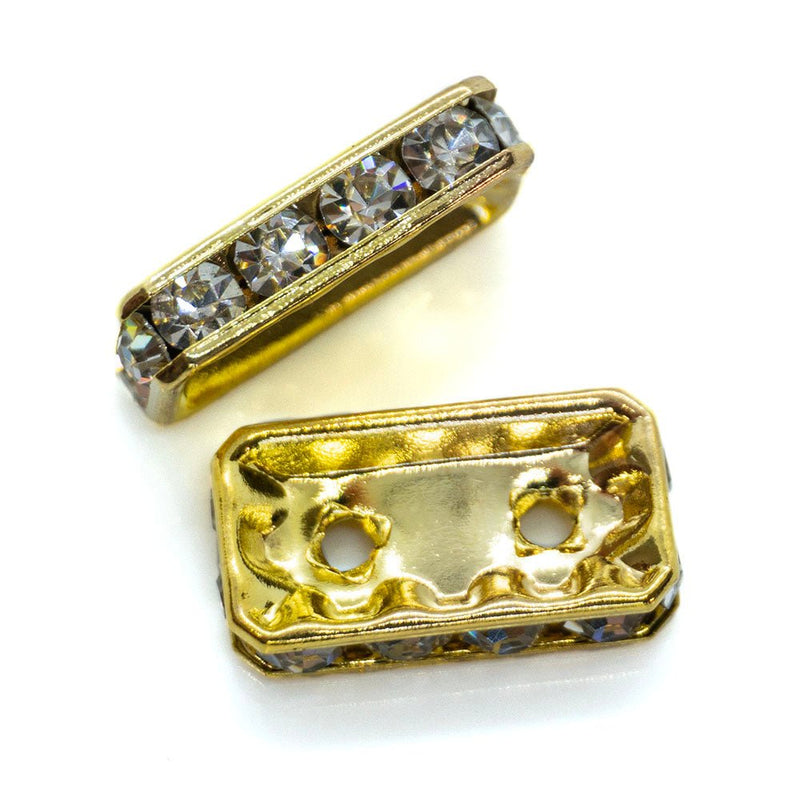 Load image into Gallery viewer, 2 Hole Rhinestone Spacer Bar 15mm x 8mm x 4mm Gold - Affordable Jewellery Supplies
