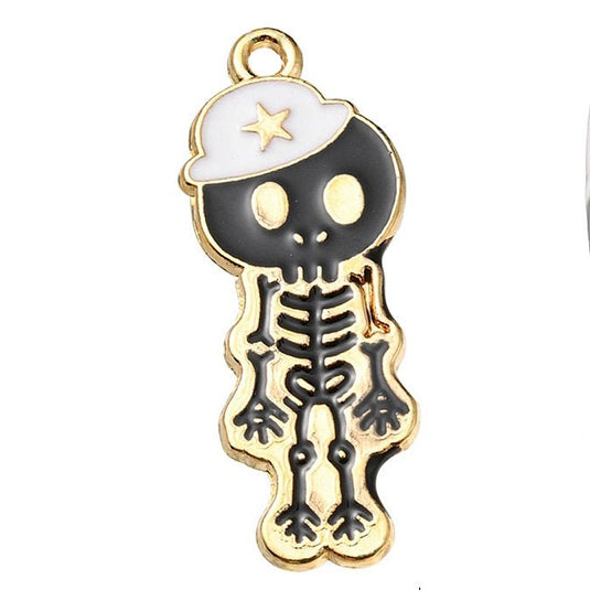 Alloy Enamel Skeleton with Hat Charm 32.5mm x 13mm x 1.5mm White - Affordable Jewellery Supplies