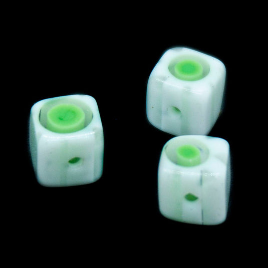 Millefiori Glass Cube 4mm x 4mm x 4mm Pale Green - Affordable Jewellery Supplies