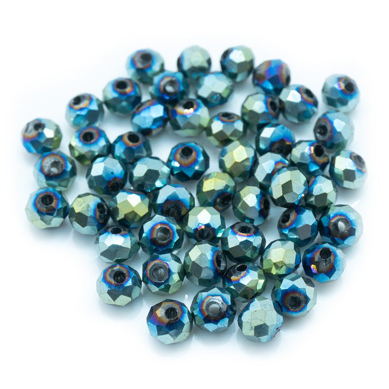 Load image into Gallery viewer, Electroplated Glass Faceted Rondelle 4mm x 3mm Green - Affordable Jewellery Supplies
