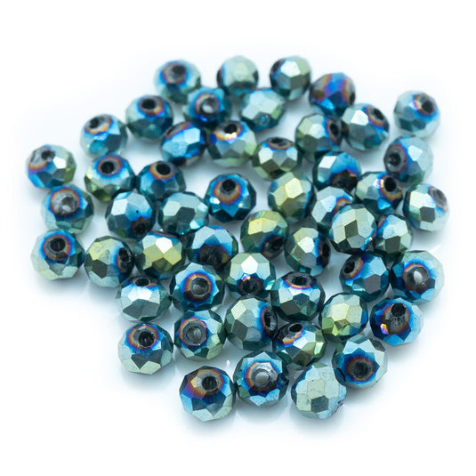 Electroplated Glass Faceted Rondelle 4mm x 3mm Green - Affordable Jewellery Supplies