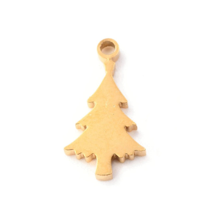 Load image into Gallery viewer, Laser Cut 304 Stainless Steel Christmas Tree Charm 18mm x 12mm x 12mm Golden - Affordable Jewellery Supplies
