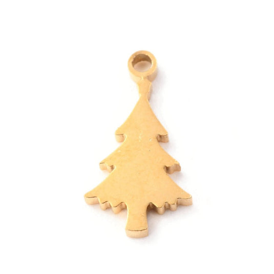 Laser Cut 304 Stainless Steel Christmas Tree Charm 18mm x 12mm x 12mm Golden - Affordable Jewellery Supplies