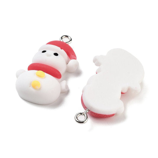 Opaque Resin Christmas Snowman 29mm x 18mm x 8mm White / Red / Yellow - Affordable Jewellery Supplies