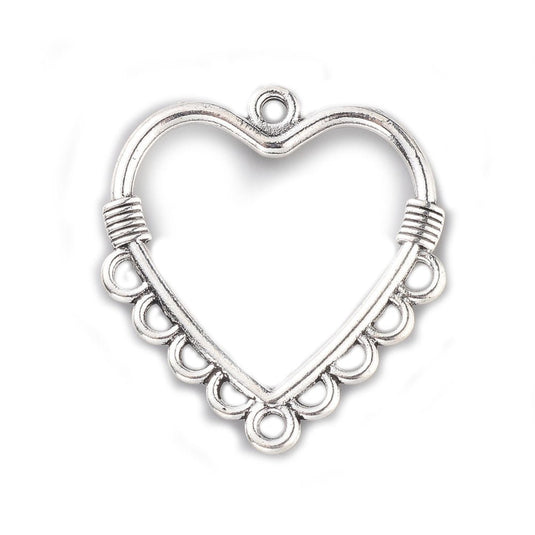 Tibetan Style Chandelier Heart Connector 30mm x 27mm x 2mm Antique Silver - Affordable Jewellery Supplies