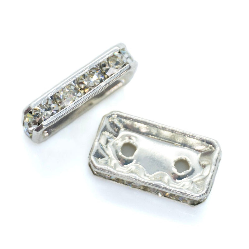 Load image into Gallery viewer, 2 Hole Rhinestone Spacer Bar 15mm x 8mm x 4mm SIlver - Affordable Jewellery Supplies
