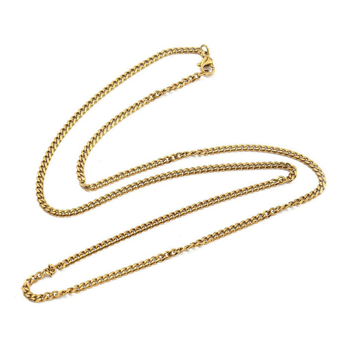 Vacuum Plating 201 Stainless Steel Curb Chain Necklace 60cm x 3.5mm x 3mm x 1mm Gold - Affordable Jewellery Supplies