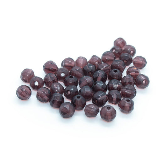 Crystal Glass Faceted Round 4mm Dark Amethyst - Affordable Jewellery Supplies