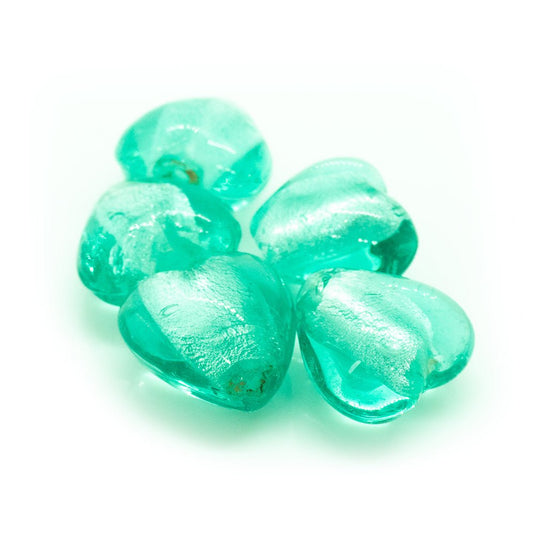 Handmade Silver Foil Lined Lampwork Heart Beads 12mm x 12mm x 9mm Emerald - Affordable Jewellery Supplies