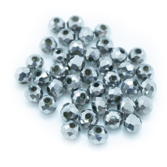 Electroplated Glass Faceted Rondelle 4mm x 3mm Silver Plated - Affordable Jewellery Supplies