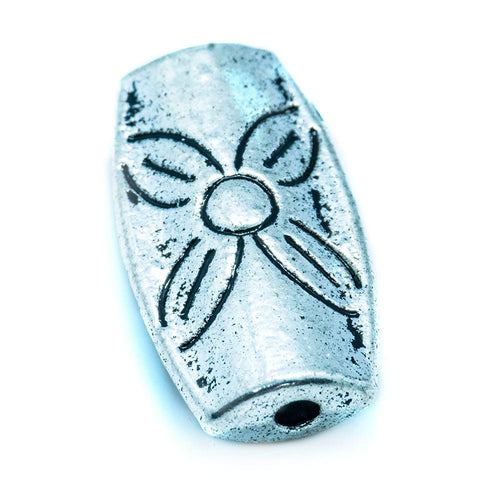 Oval Tube With Flower 16mm x 9mm Antique Silver - Affordable Jewellery Supplies
