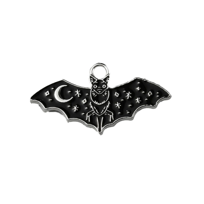 Halloween Alloy Enamel Bat Charm 25.5mm x 13.5mm x 1mm Black - Affordable Jewellery Supplies