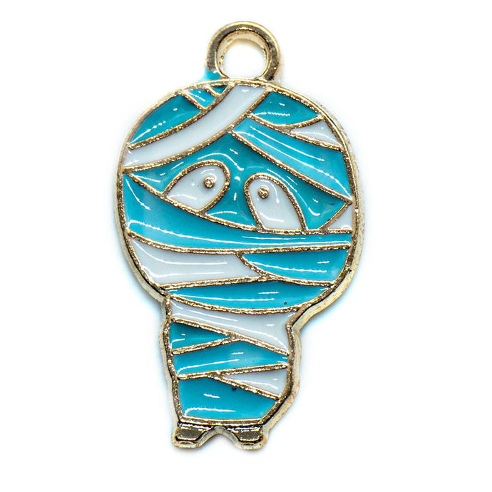 Enamel Mummy Charm 22mm x 12mm Blue, White & Gold - Affordable Jewellery Supplies