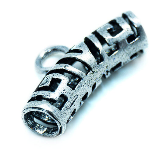 Curved Barrel Bead with Greek Style Cutout Design 25mm x 8mm Antique Silver - Affordable Jewellery Supplies