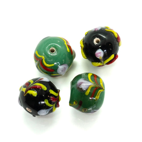 Glass Lampwork Round with Raised Pattern 15mm Black - Affordable Jewellery Supplies