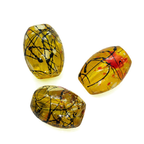 Glass Paint Splattered Oval 10mm Yellow - Affordable Jewellery Supplies