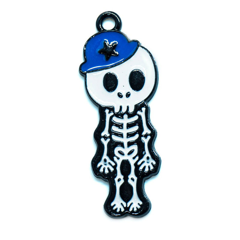 Load image into Gallery viewer, Enamel Skeleton Charm 34mm x 11mm Blue, Black &amp; White - Affordable Jewellery Supplies
