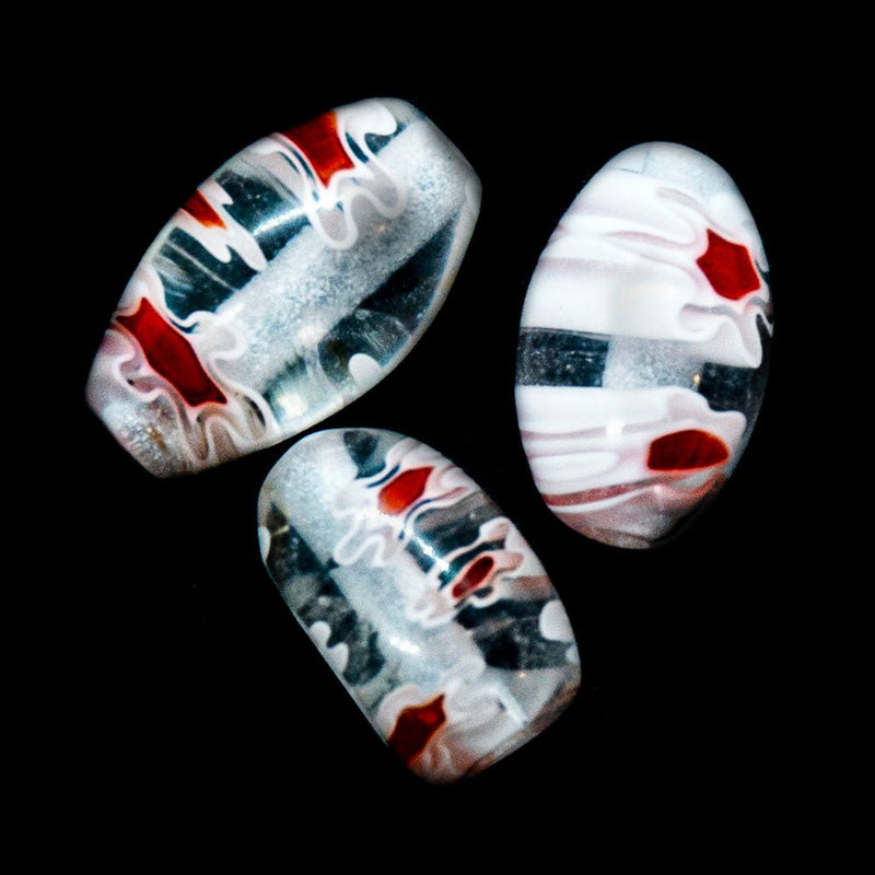 Load image into Gallery viewer, Millefiori Glass Oval 8mm x 6mm Clear, White &amp; Red - Affordable Jewellery Supplies
