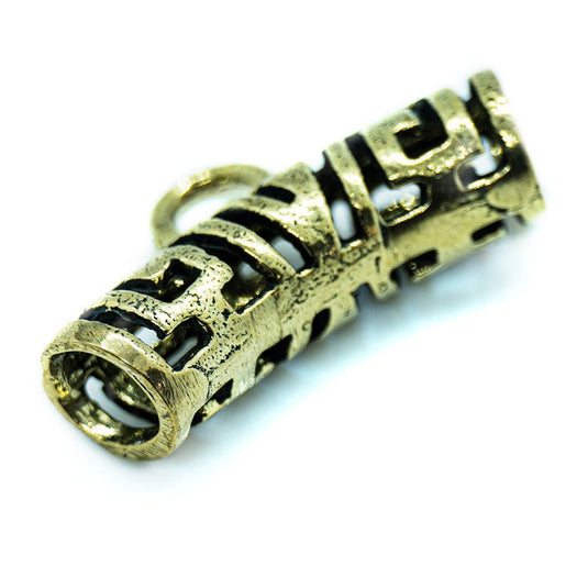 Curved Barrel Bead with Greek Style Cutout Design 25mm x 8mm Antique Gold - Affordable Jewellery Supplies