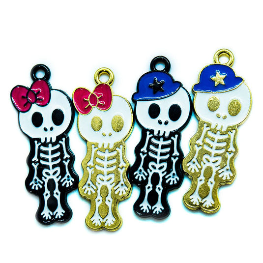 Enamel Skeleton Charm 34mm x 11mm Pink, Gold & White - Affordable Jewellery Supplies