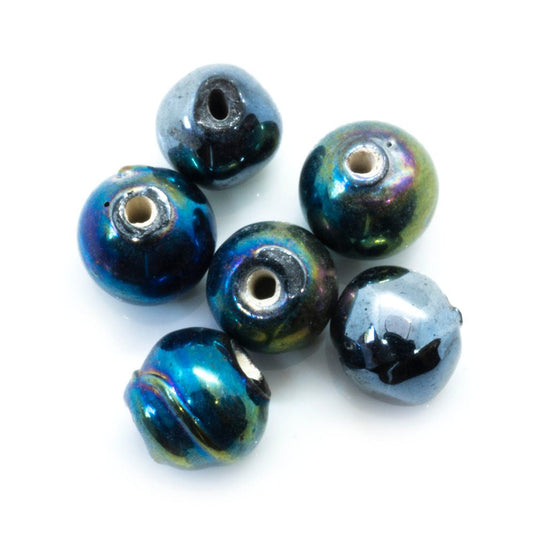 Indian Glass Lampwork Round with AB Finish 9mm Blue (Opaque) - Affordable Jewellery Supplies