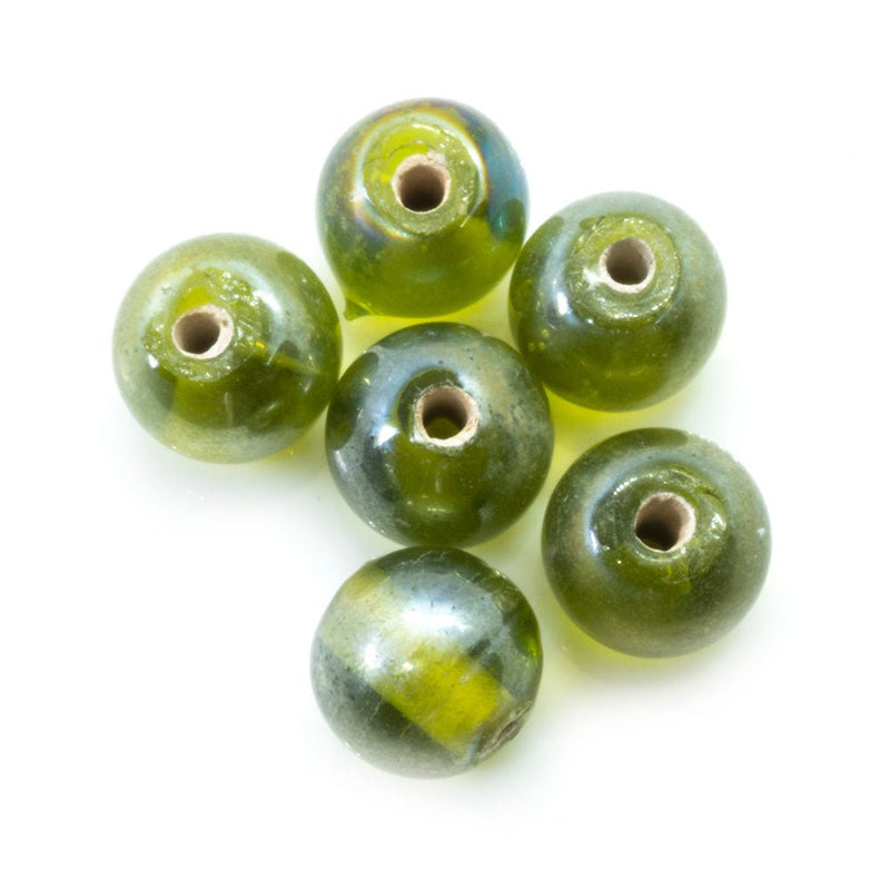 Load image into Gallery viewer, Indian Glass Lampwork Round with AB Finish 9mm Green - Affordable Jewellery Supplies
