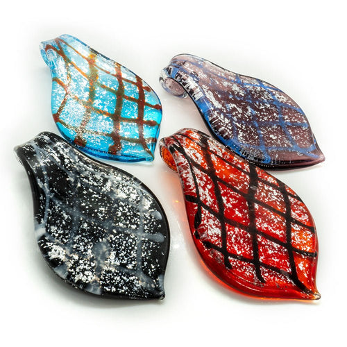 Murano Lampwork Glass Pendant Diagonal Lines 68mm x 34mm Red - Affordable Jewellery Supplies